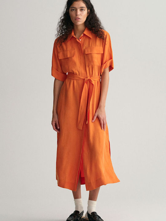 Summer Midi Shirt Dress Orange