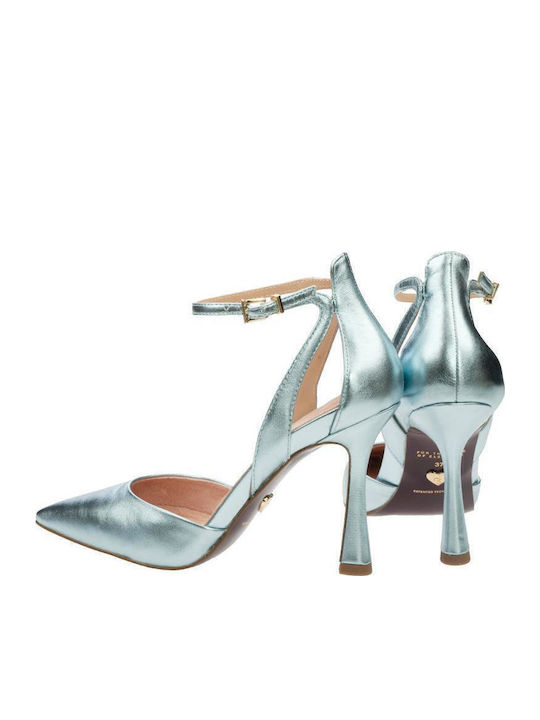 Μυτερές Γόβες με Λουράκι Light Blue Met