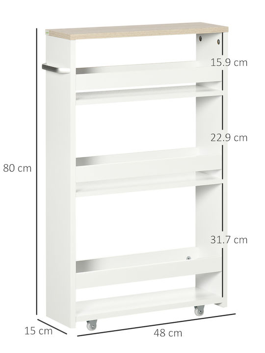 Kleankin 838-279V00WT Boden Badezimmerregal Hölzernes mit 3 Regalböden 48x15x80cm Weiß