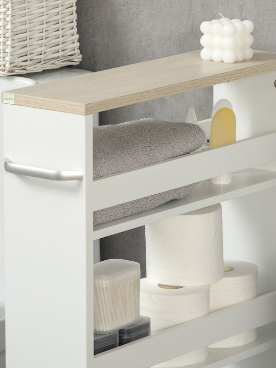 Kleankin 838-279V00WT Boden Badezimmerregal Hölzernes mit 3 Regalböden 48x15x80cm Weiß