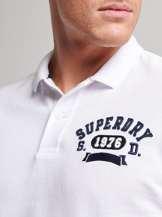 Superdry Vintage Supertate Bluza Bărbătească cu Mânecă Scurtă Polo Albă