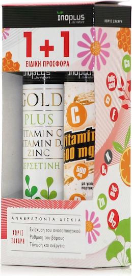 Ino Plus Multivitamin Gold Plus Vitamin C, Vitamin D3 & Zinc Lemon Lime & Vitamin C 500mg for Energy & Immune System Boost