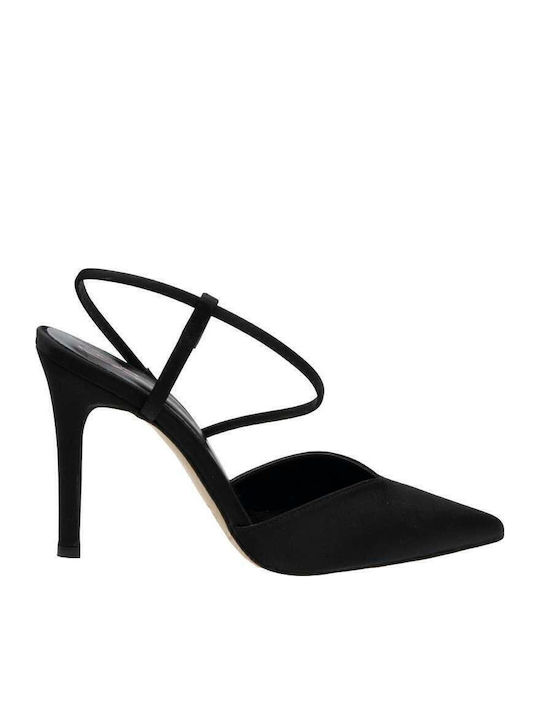 Pointed Toe Stiletto Black High Heels with Strap