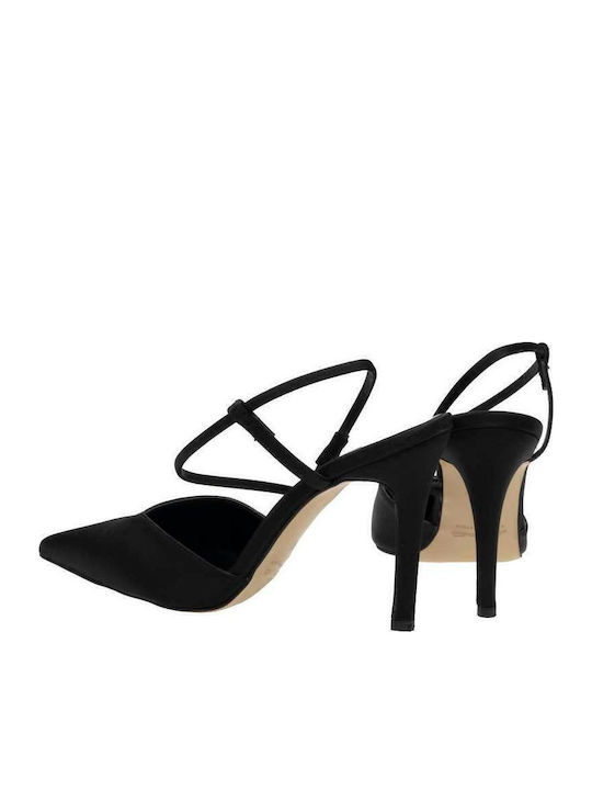 Pointed Toe Stiletto Black High Heels with Strap