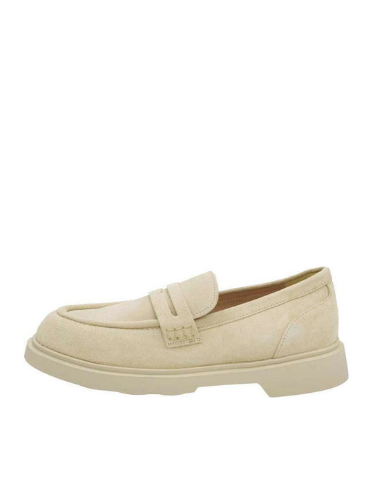 Δερμάτινα Γυναικεία Loafers σε Μπεζ Χρώμα