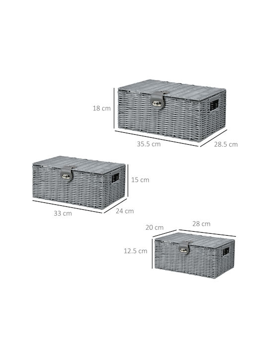 HomCom Set dekorative Körbe mit Deckel & Griffen Gray 3Stück