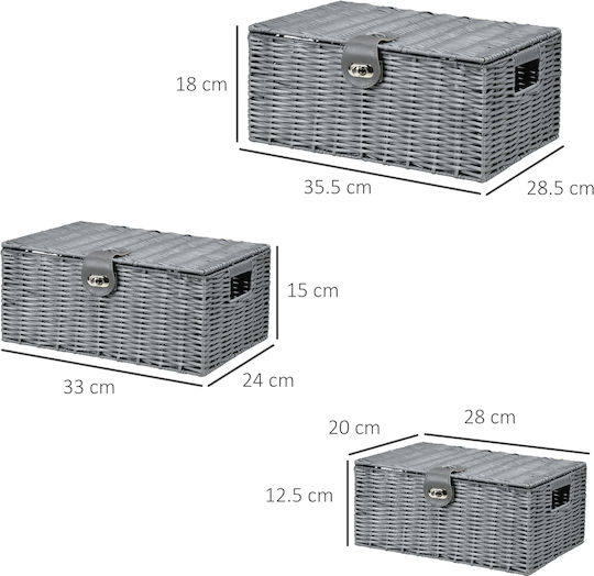 HomCom Комплект декоративни кошници Сламени с капак и дръжки Gray 3бр