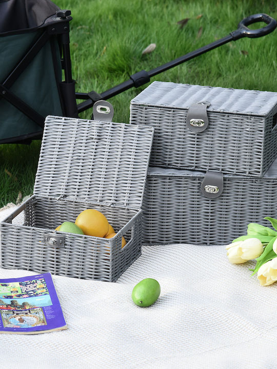 HomCom Set dekorative Körbe mit Deckel & Griffen Gray 3Stück