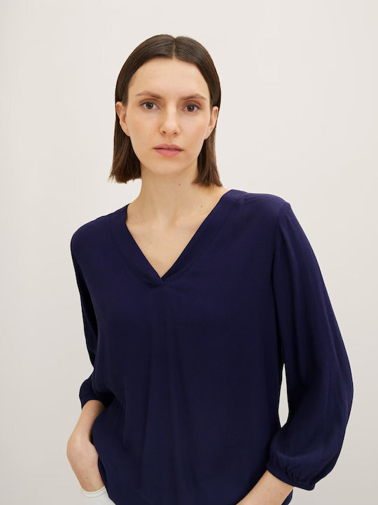 Women's Blouse with 3/4 Sleeve & V Neckline Blue