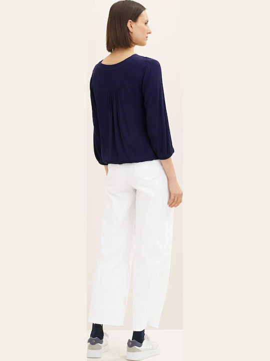 Women's Blouse with 3/4 Sleeve & V Neckline Blue