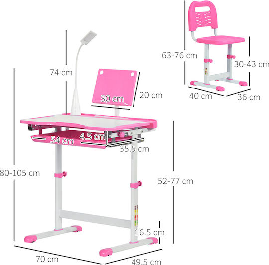 Kids Desk Made of Melamine Pink 70x49x52-77cm