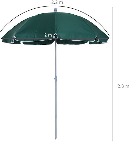 Outsunny Folding Beach Umbrella Diameter 2.2m Green