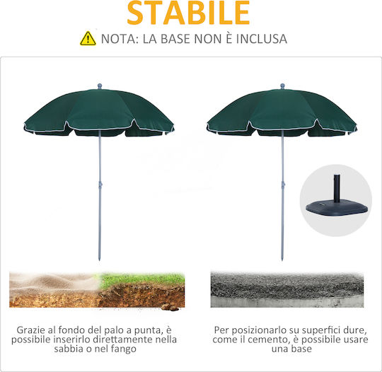 Outsunny Folding Beach Umbrella Diameter 2.2m Green