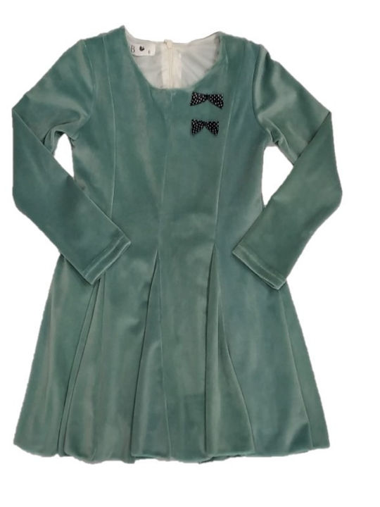 Children's Dress Long Sleeve Velvet Green
