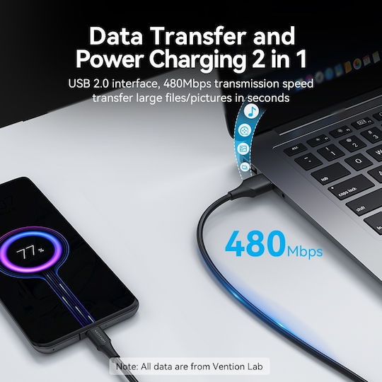 Vention USB 2.0 Cable USB-C male - USB-A Μαύρο 0.5m CTHBD