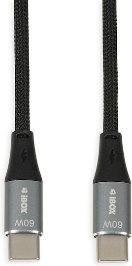 iBox Плетен USB 2.0 Кабел USB-C Мъжки - USB-C 60W Захранване (PD) Черен 2м IKUTC2B