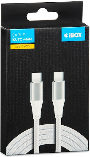 iBox Geflochtenes USB 2.0 Kabel USB-C männlich - USB-C 60W PD Weiß 2m IKUTC2W