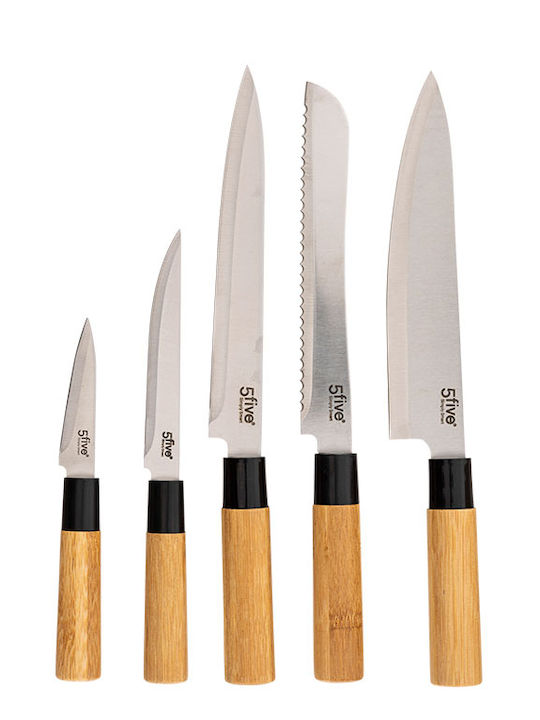 5Five F-V Bamboo Σετ Μαχαίρια με Βάση από Ανοξείδωτο Ατσάλι 5τμχ