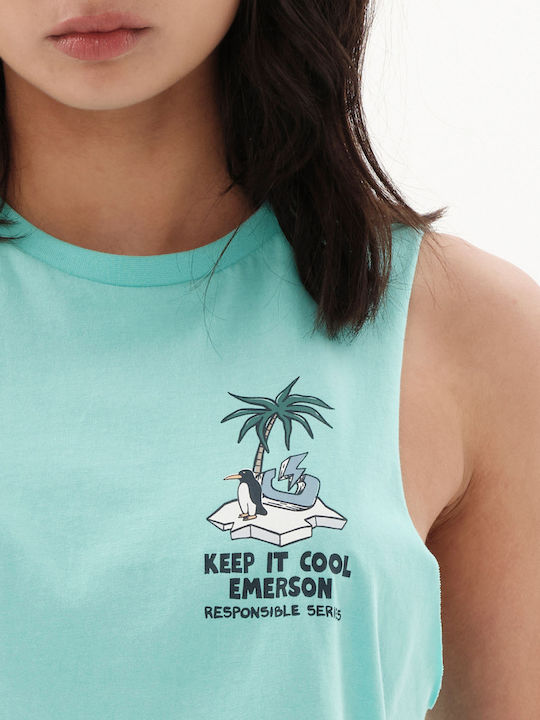 Γυναικείο Αθλητικό Crop Top Αμάνικο Τιρκουάζ