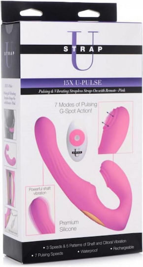 Strap U U-Pulse Silicone Vibrating Strapless Strap-On Strapless Strap On with Dildo with Vibration in Fuchsia Color