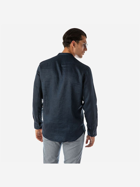 Brokers Jeans Men's Shirt Long Sleeve Linen Navy Blue