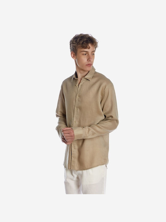 Brokers Jeans Men's Shirt Long Sleeve Linen Dark Beige