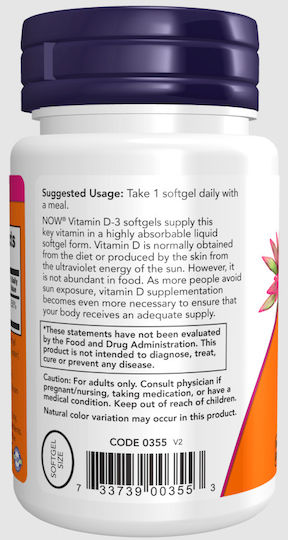 Now Foods Vitamin D-3 Vitamin for Immune System Boost & Bone Health 5000iu 120 softgels
