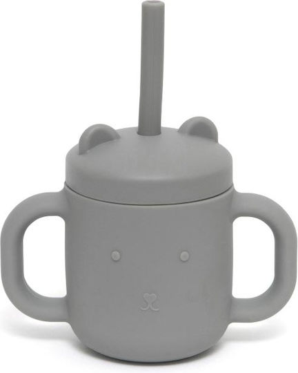 FreeOn Baby Cup with Handles and Straw made of Silicone Gray 175ml for 6m+m+