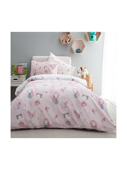 Vesta Home Set Kids Single Duvet Cover With Pillowcase Cotton Pink & Purple 170x240cm