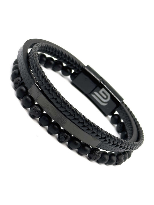 Legend Accessories Βραχιόλι από Δέρμα με Πέτρες Λάβας 21cm