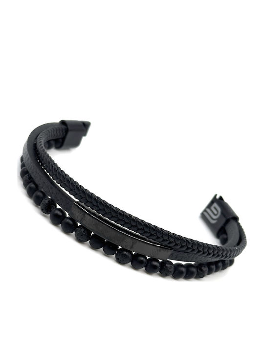 Legend Accessories Βραχιόλι από Δέρμα με Πέτρες Λάβας 21cm