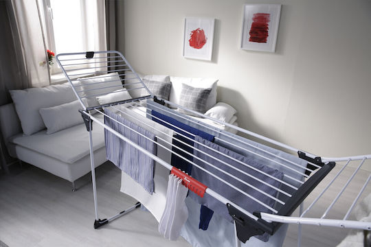 Vileda Magnum Folding Floor Metallic Clothes Drying Rack with Wheels with Hanging Length 12m