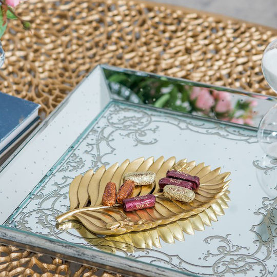 Artekko Polyresin Decorative Platter Leaf Golden 28.5x17x2.5cm