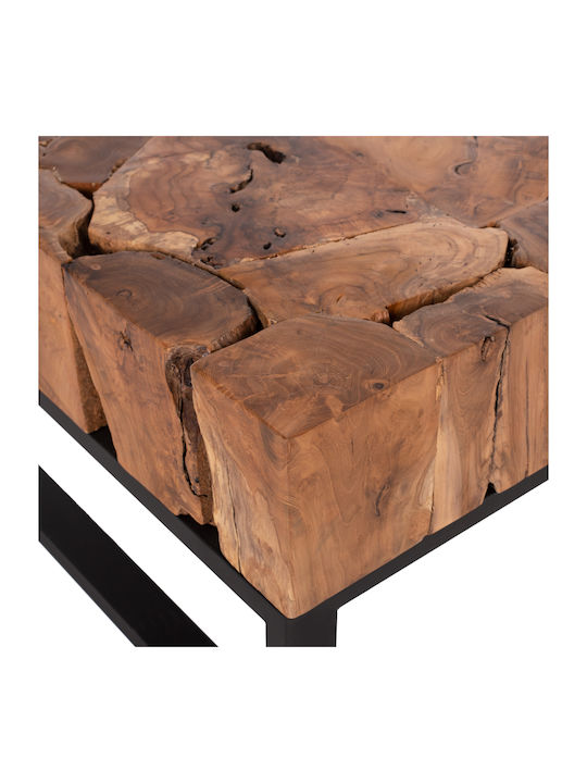 Square Central Coffee Table Made of Solid Wood Natural / Black W80xL80xH48cm