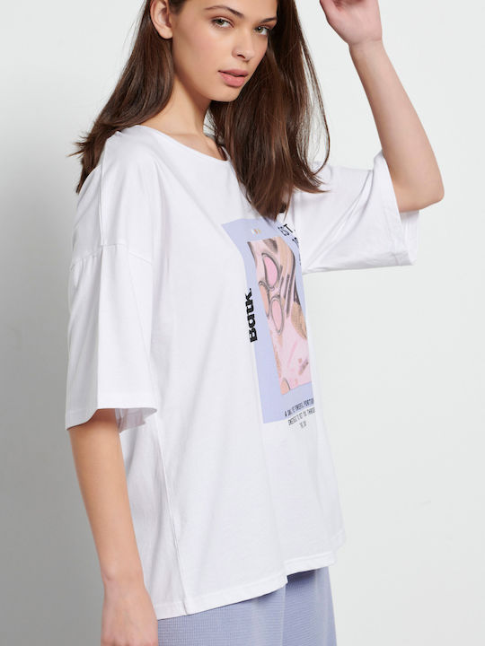 1231-905928 Damen Oversized T-Shirt Weiß