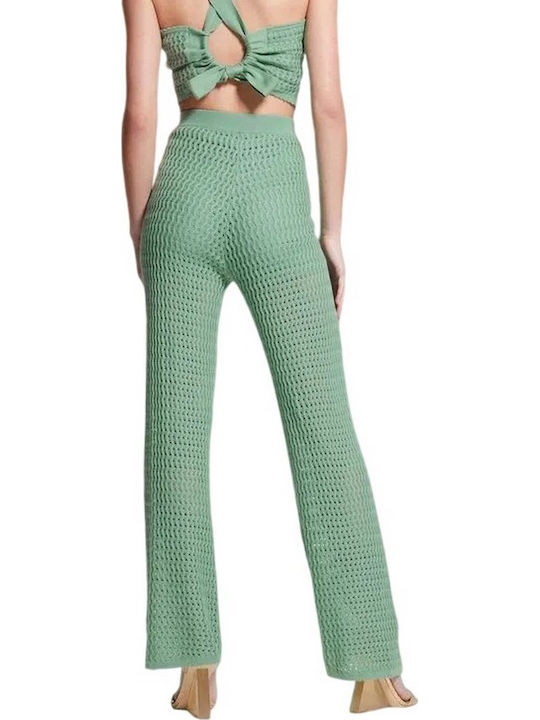 Guess W3GB01Z2WK0 Women's High Waist Fabric Palazzo Pants with Elastic Wide Green