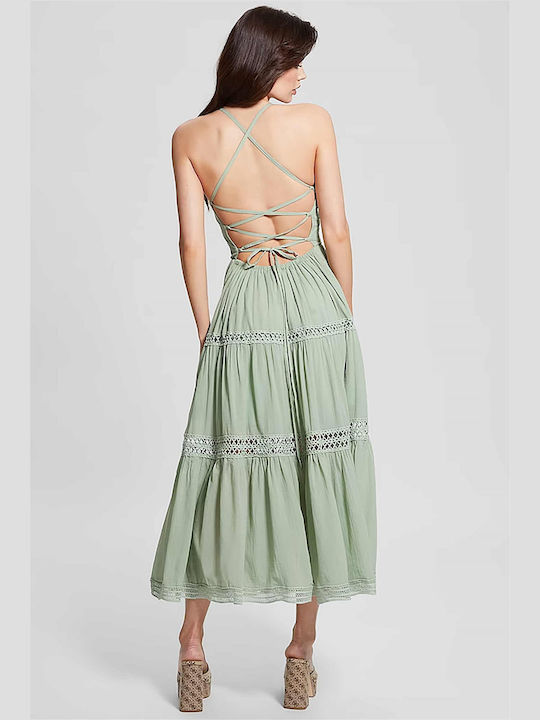 Guess Midi Καλοκαιρινό All Day Φόρεμα με Τιράντα Πράσινο