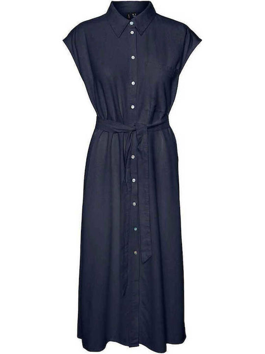 Summer Midi Shirt Dress Navy Blue