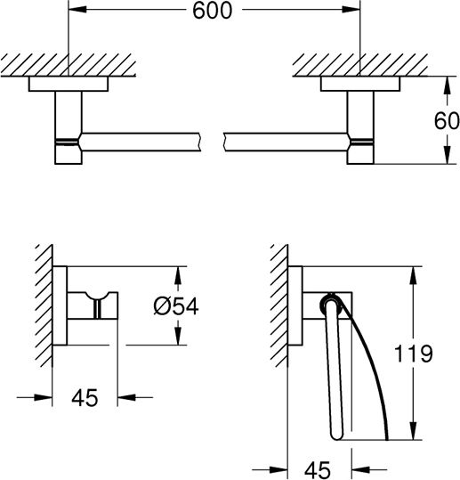Grohe Essentials Wall-Mounted Бански Комплект Металик Сребрист 3 Бройки Grohe Essentials Wall-Mounted Бански Комплект Металик Сребрист 3 Бройки