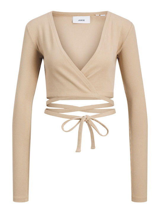 Γυναικείο Crop Top Μακρυμάνικο με V Λαιμόκοψη Brown / Incense
