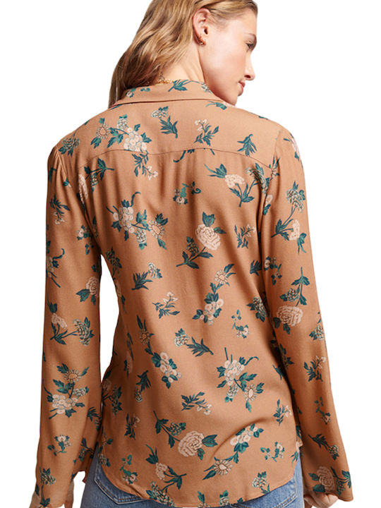 Superdry Studios Seventies Women's Floral Long Sleeve Shirt Brown