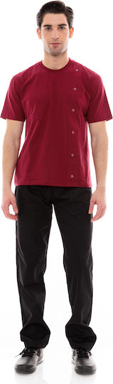IdealPress Blouse Chef Cotton Male Burgundy with Short Sleeve T-Chef