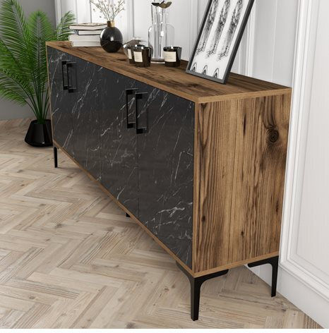 Sideboard Wooden Black Marble 180x35x78cm