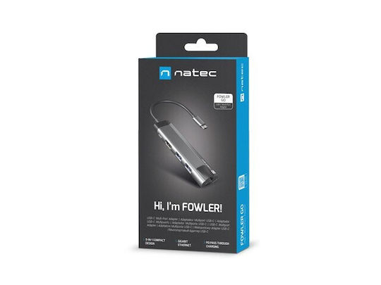Natec Multiport Fowler Go USB-C Stație de andocare cu HDMI Ethernet Negru