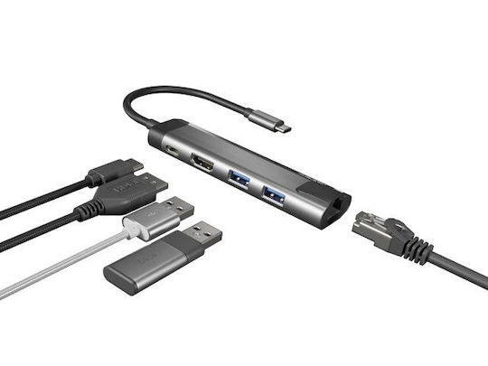 Natec Multiport Fowler Go USB-C Stație de andocare cu HDMI Ethernet Negru