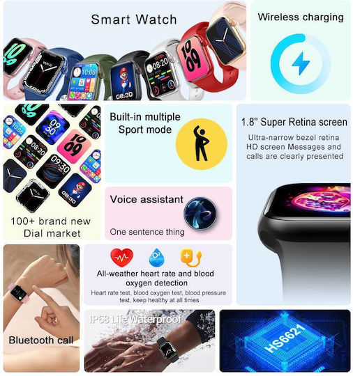 XW78+ PRO Aluminium 44mm Smartwatch with Heart Rate Monitor (Pink)