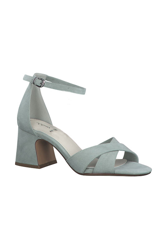 S.Oliver Suede Women's Sandals with Chunky Medium Heel Pale Green