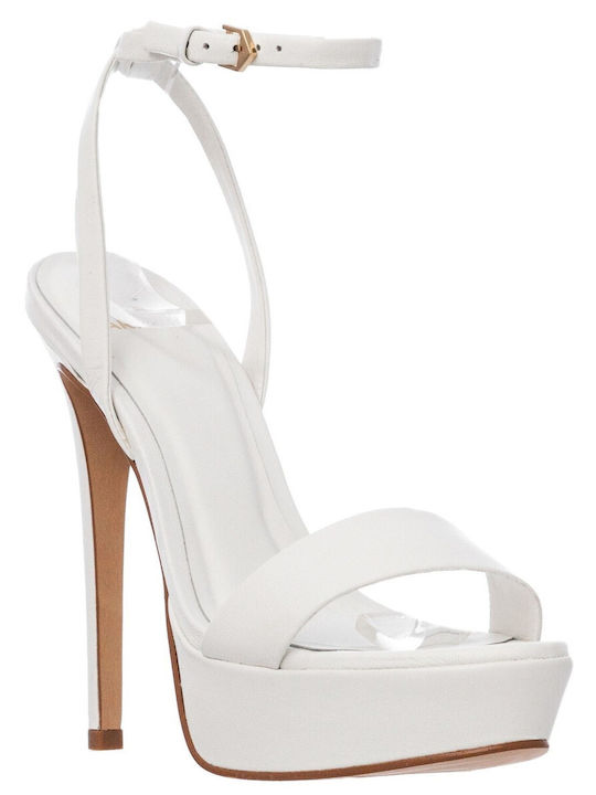 Carrano -CAB01 Leather Women's Sandals with Thin High Heel In White Colour