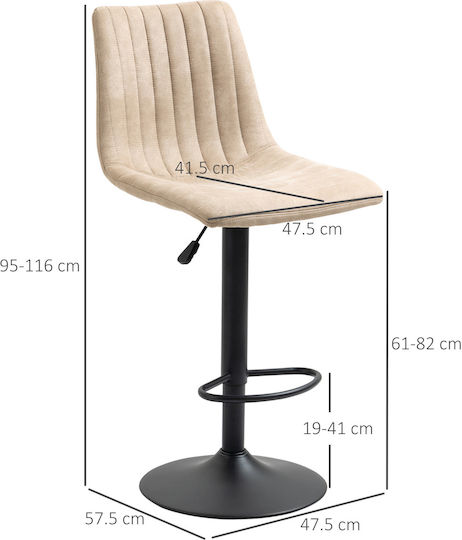 Stool Bar with Back & Adjustable Height Beige 2pcs 47.5x57.5x95cm