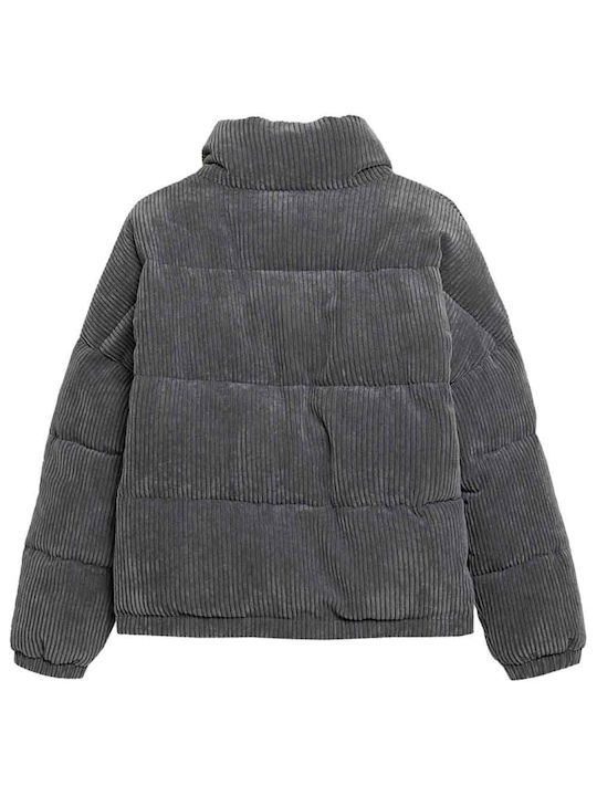 Women's Short Puffer Jacket for Winter Gray